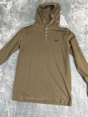 Nick Danger Mens Olive Hooded Long Sleeve Henley Shirt Size S